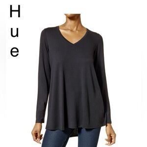 HUE Black Long Sleeve V-Neck Swing Tee great over leggings longer then pic shows